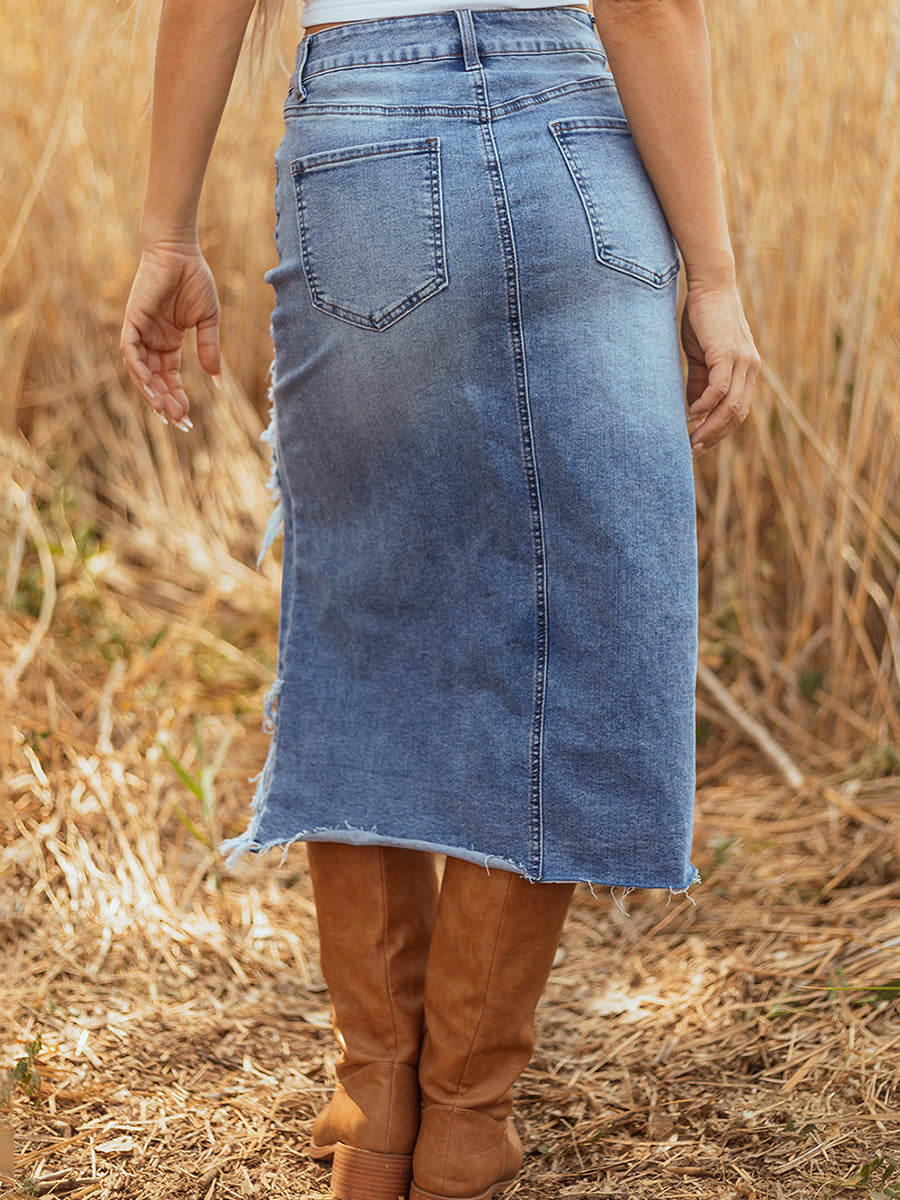 Layrix Edge Split Denim Midi Skirt