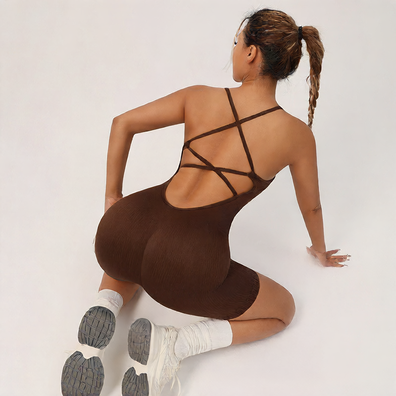 Backless Cross-Strap Sculpting Yoga Romper for Women  Seamless Bodycon Activewear