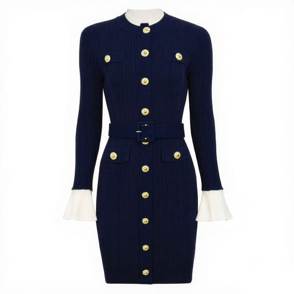 Layrix Regal Buttoned Knit Midi Dress