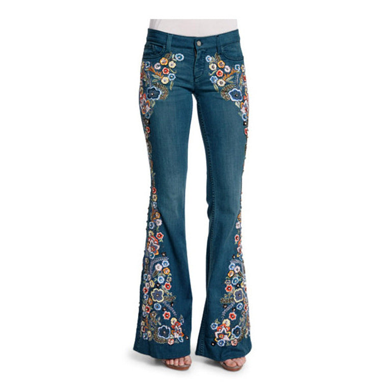 Layrix Bloom Flare Embroidered Denim Jeans