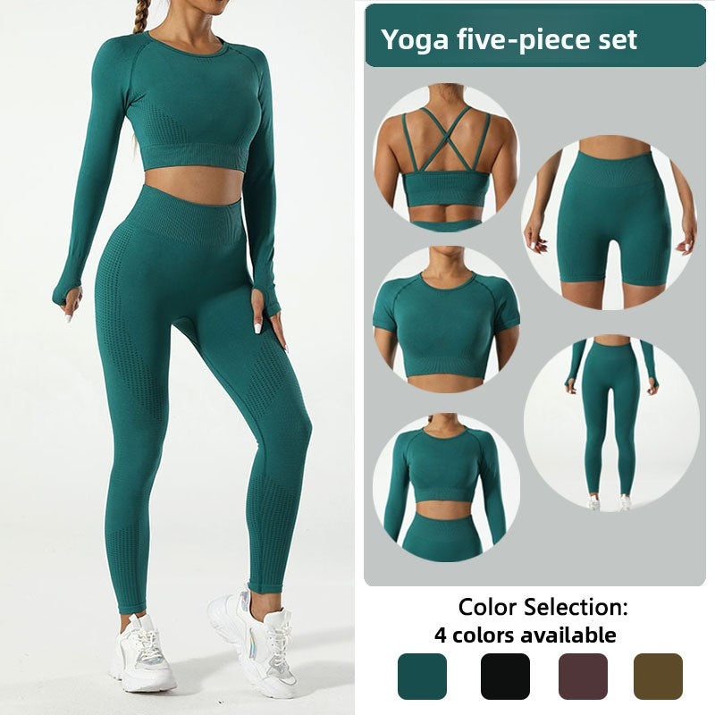 Seamless 5-Piece Sculpting Yoga Set for Women. High Waist Workout Outfit