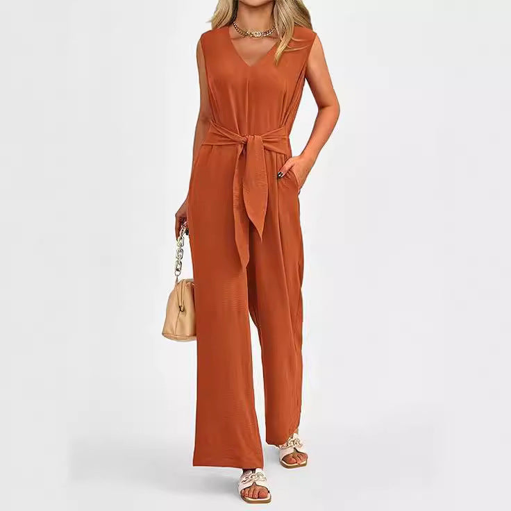 Layrix Tailored V Neck Belted Jumpsuit