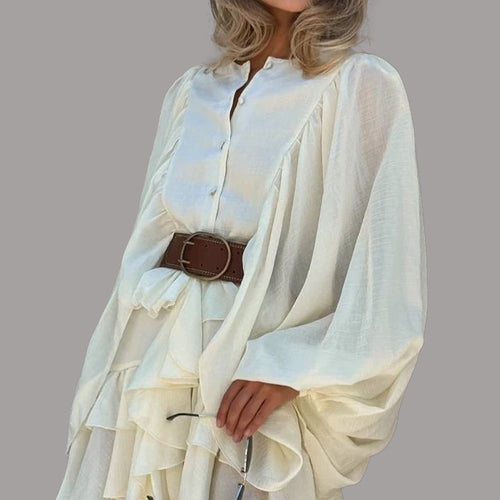 Layrix Airy Ruched Long-Sleeve Midi Dress