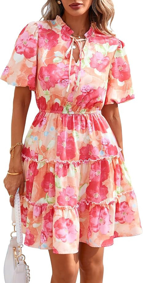 Layrix Bloom V Neck Tiered Midi Dress