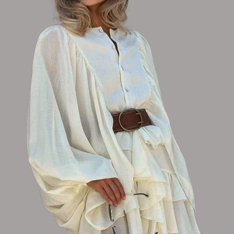 Layrix Airy Ruched Long-Sleeve Midi Dress