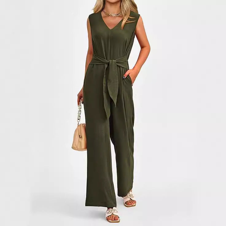 Layrix Tailored V Neck Belted Jumpsuit