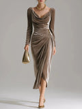 Layrix Luxe Velvet Draped Midi Dress