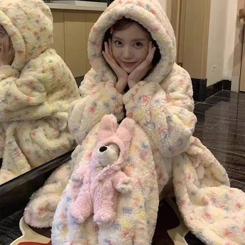 Layrix Cozy Luxe Plush Hooded Night Robe