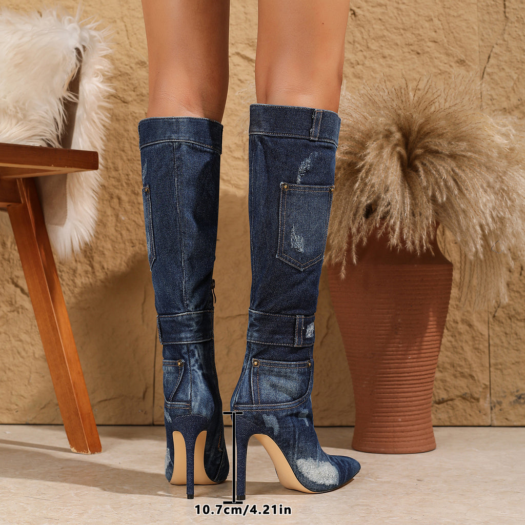 Layrix Azure Pointed Denim Stiletto Boots