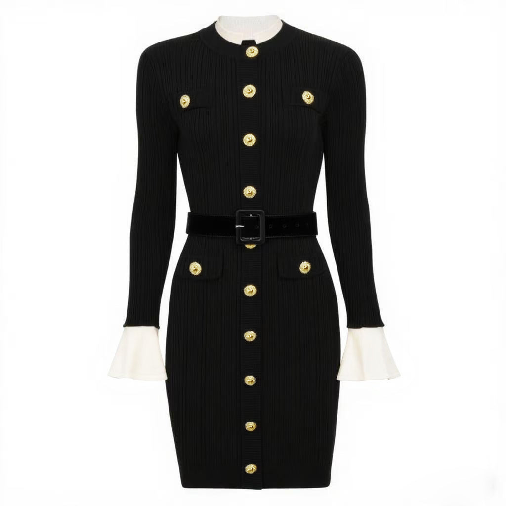 Layrix Regal Buttoned Knit Midi Dress