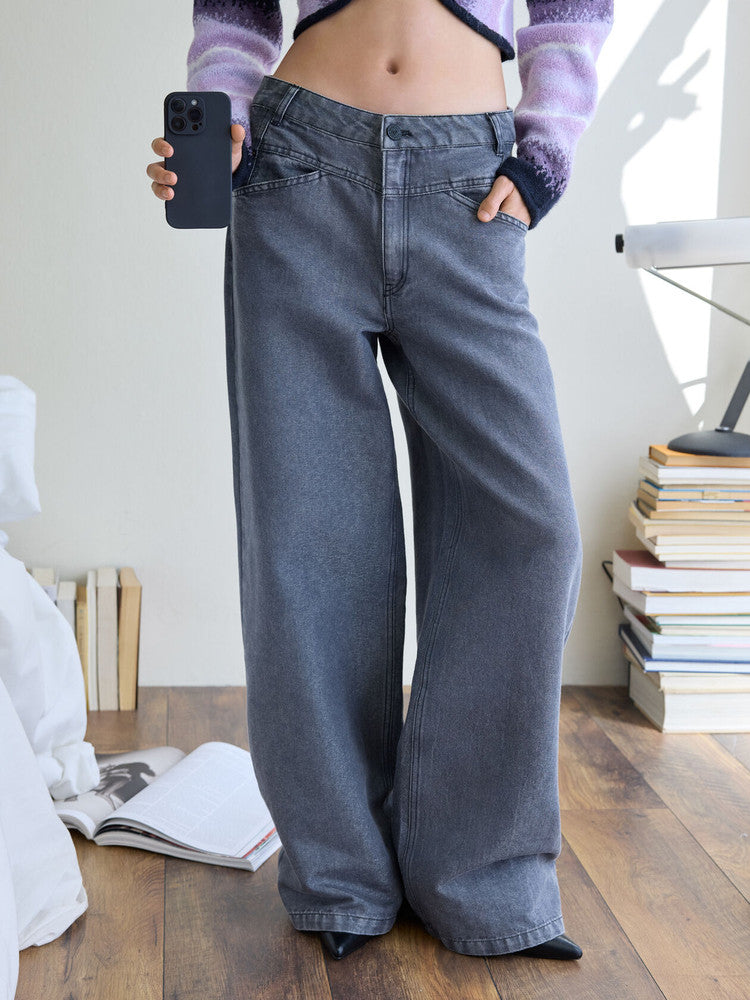 Layrix Silver Wide Leg Tailored Denim