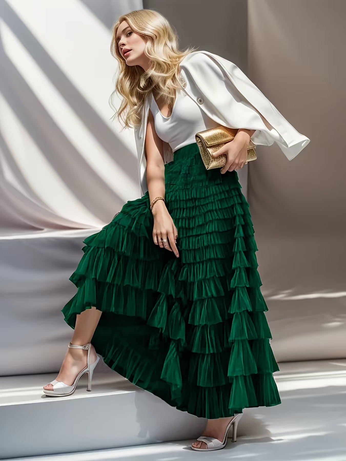 Layrix Grace Tiered Ruffle Maxi Skirt