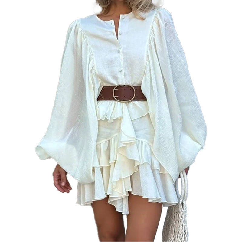 Layrix Airy Ruched Long-Sleeve Midi Dress