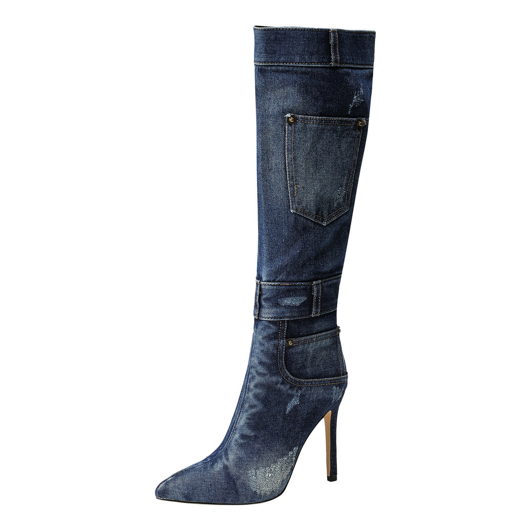 Layrix Azure Pointed Denim Stiletto Boots