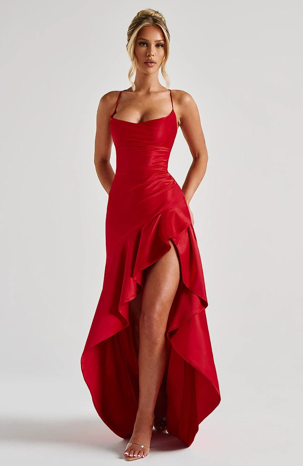 Layrix Midnight Satin Backless Evening Gown