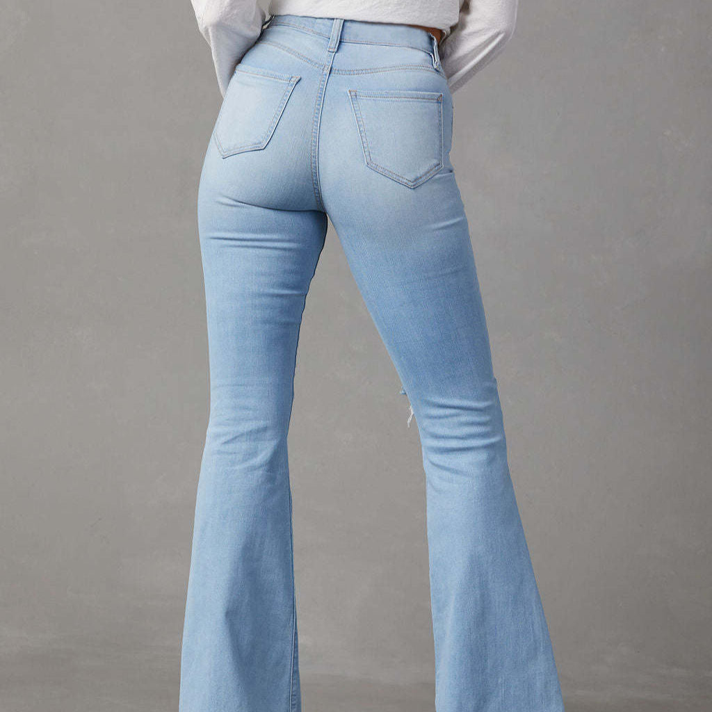 Layrix Light Wash Distressed Flare Jeans
