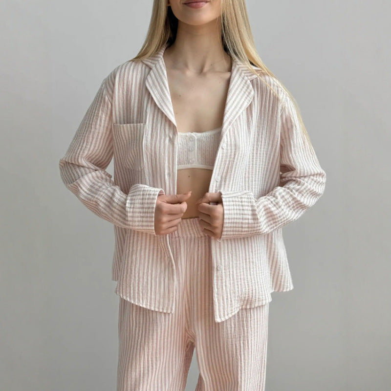 Layrix Soft Stripe Button Down Lounge Set