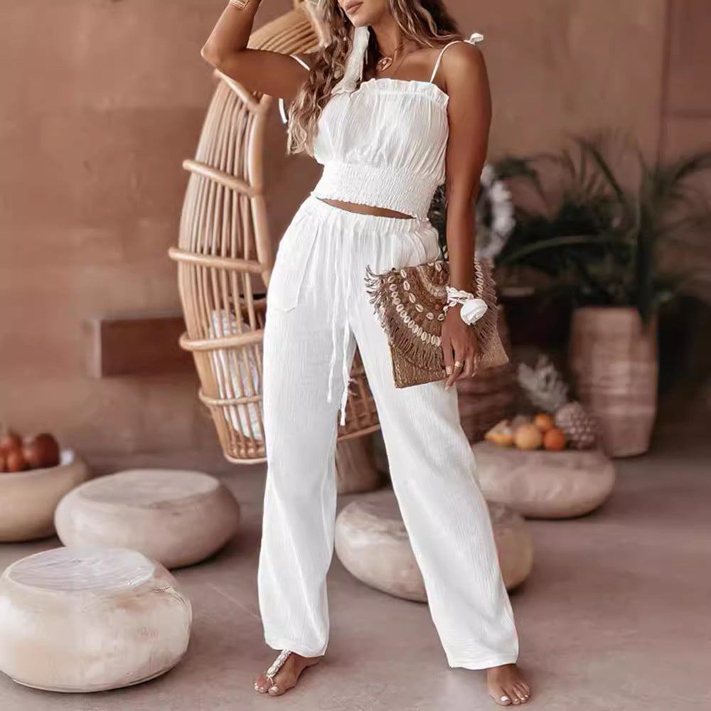 Layrix Summer Breeze Smocked Vest and Wide Leg Trouser Set