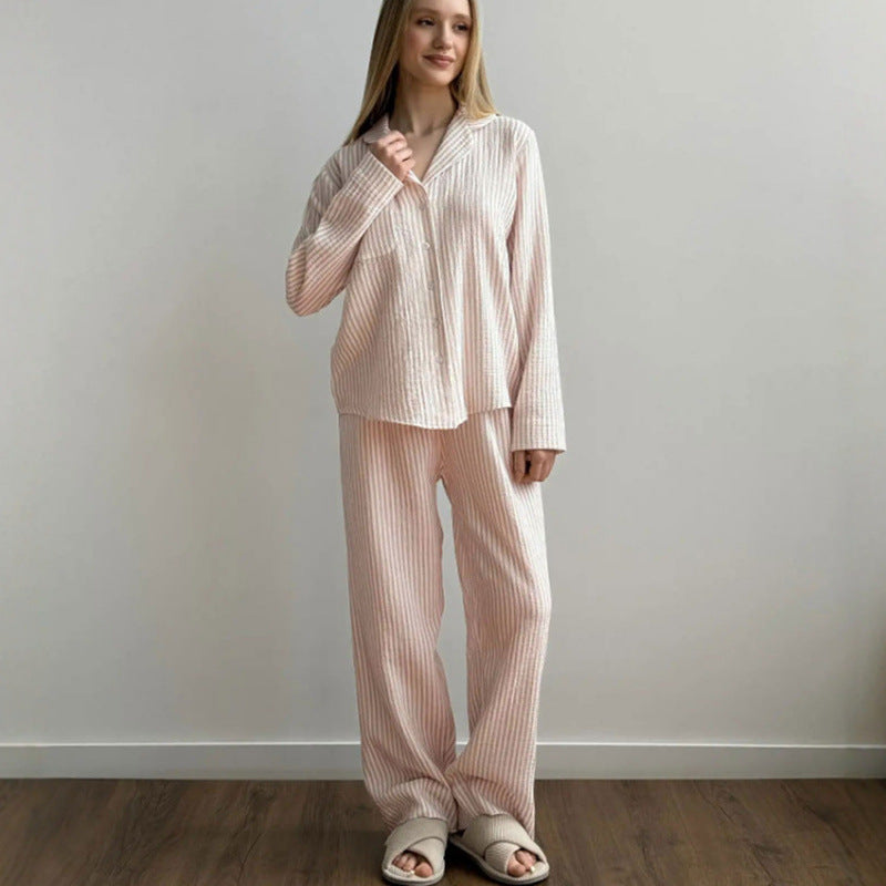 Layrix Soft Stripe Button Down Lounge Set