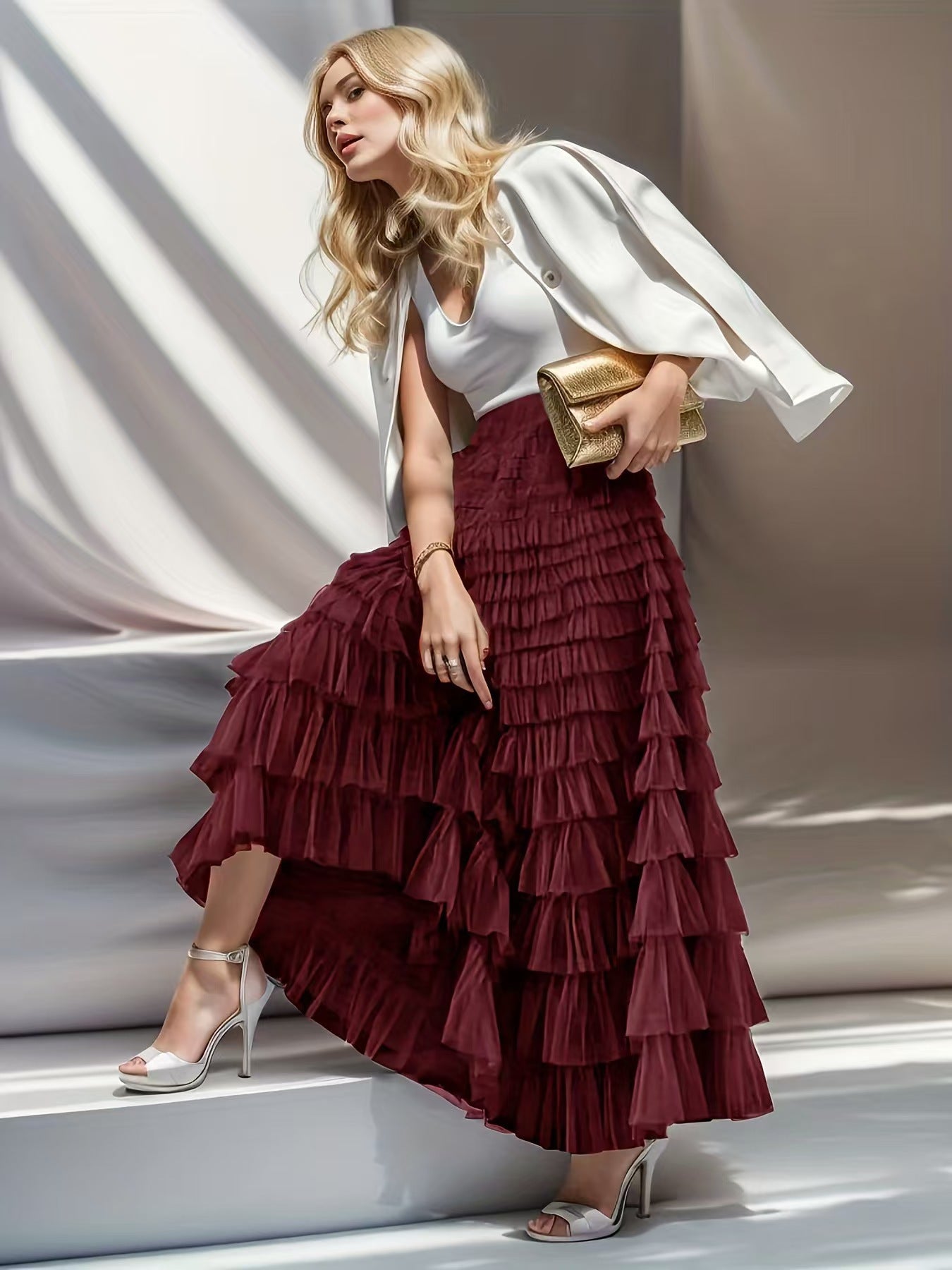 Layrix Grace Tiered Ruffle Maxi Skirt